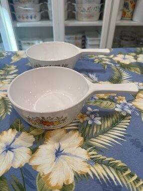 Corningware White Saucepan-Style Serving Bowls with Fruit Floral Decal